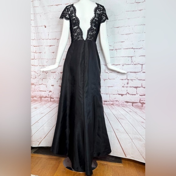 NOIR by Lazaro Black Chantilly Lace Silk Organza Formal Evening Gown Size 12 - Picture 4 of 16